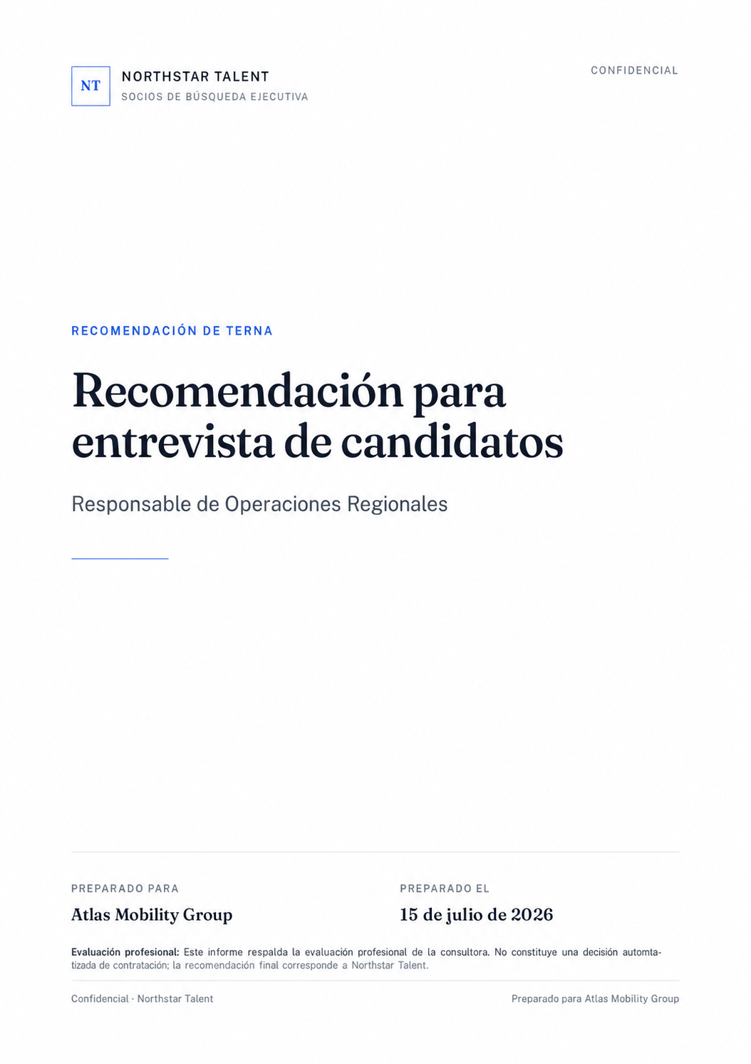 Portada del informe de cliente con marca blanca en español