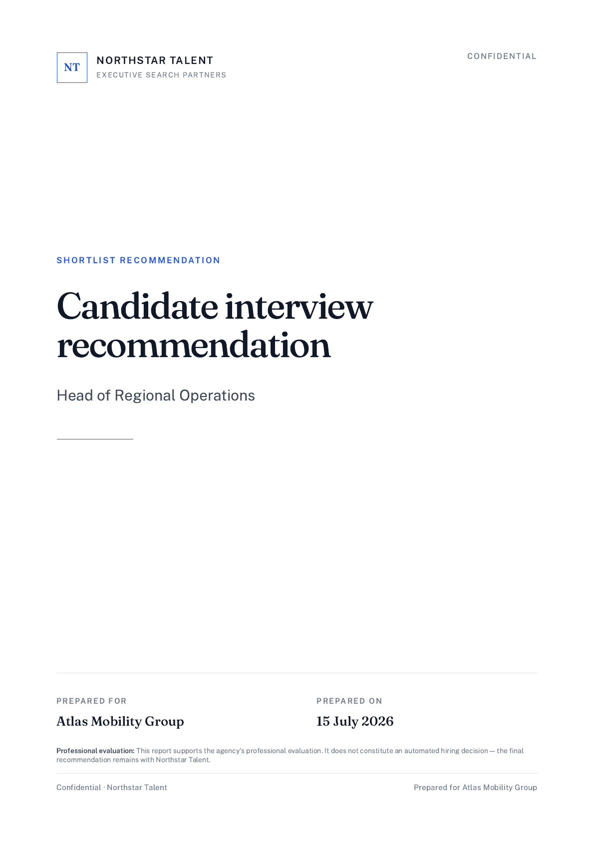 White-labelled client report cover